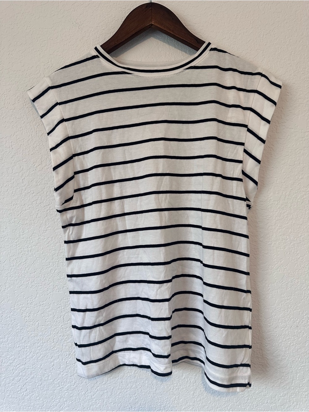 a new day White and Black Striped Cap Sleeve Tee